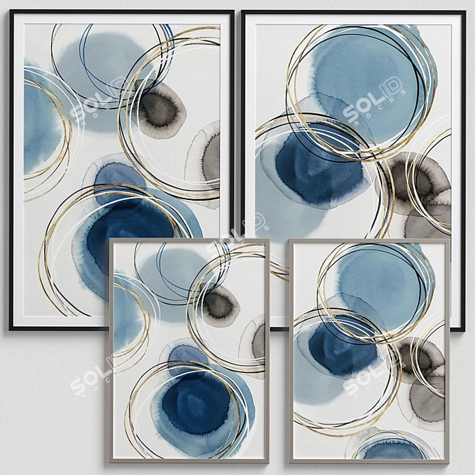 Abstract Blue and Gold Circles Framed Print 3D model image 4