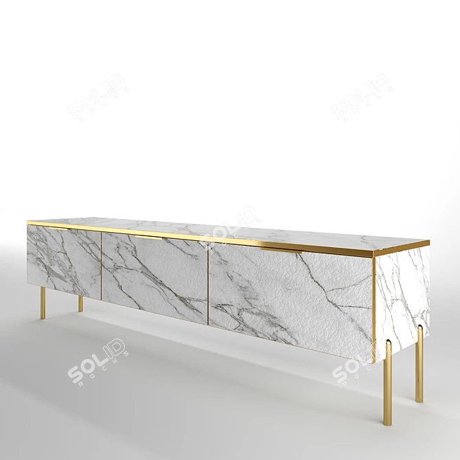 Smart Marble Curbstone with Gold Hardware 3D model image 2