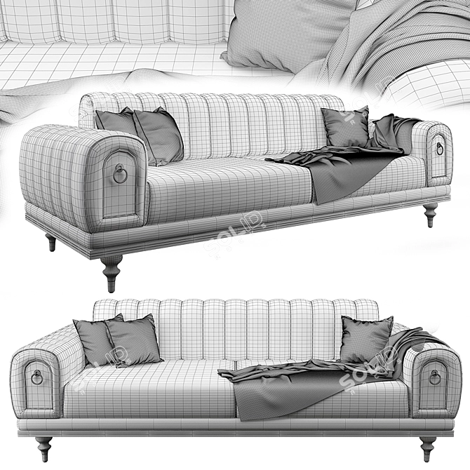 Modern Nishantashi Triple Sofa 3D model image 2