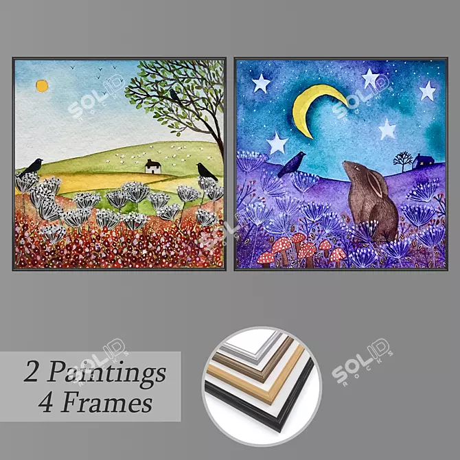 Elegant Wall Painting Set 3D model image 1