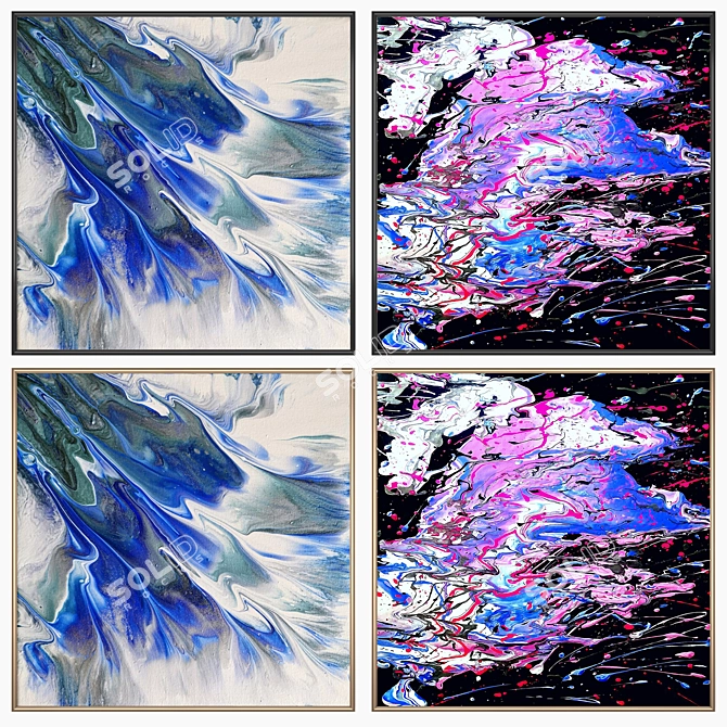 Modern Art Set: 2 Paintings with 4 Frame Options 3D model image 2