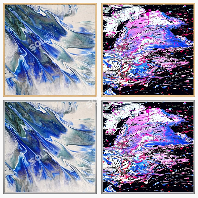 Modern Art Set: 2 Paintings with 4 Frame Options 3D model image 3