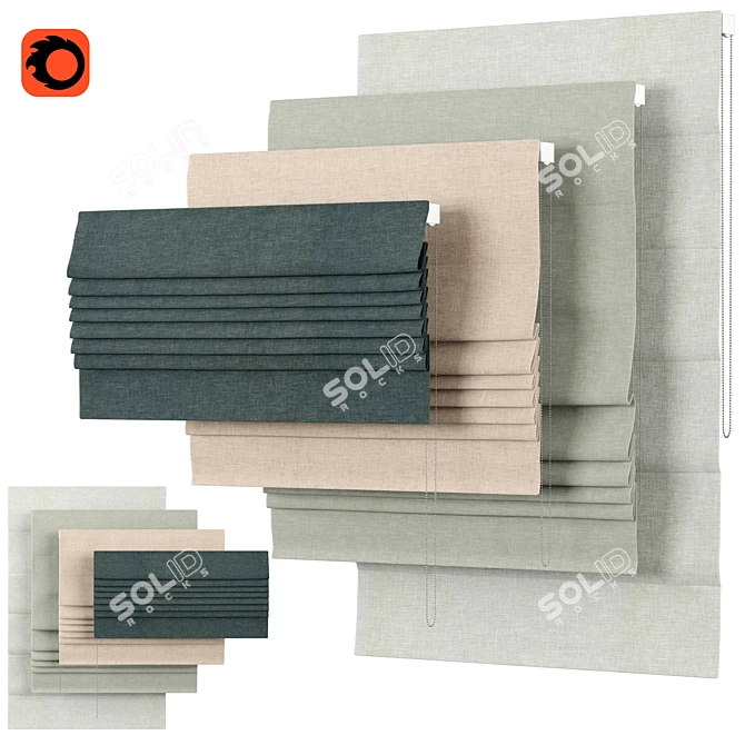 English Blinds Roman Curtains 3D model image 1