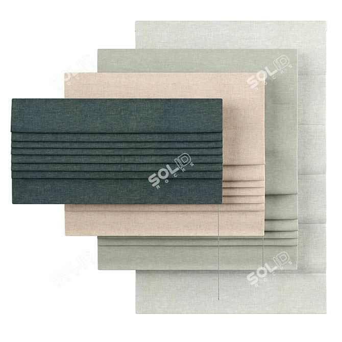 English Blinds Roman Curtains 3D model image 2