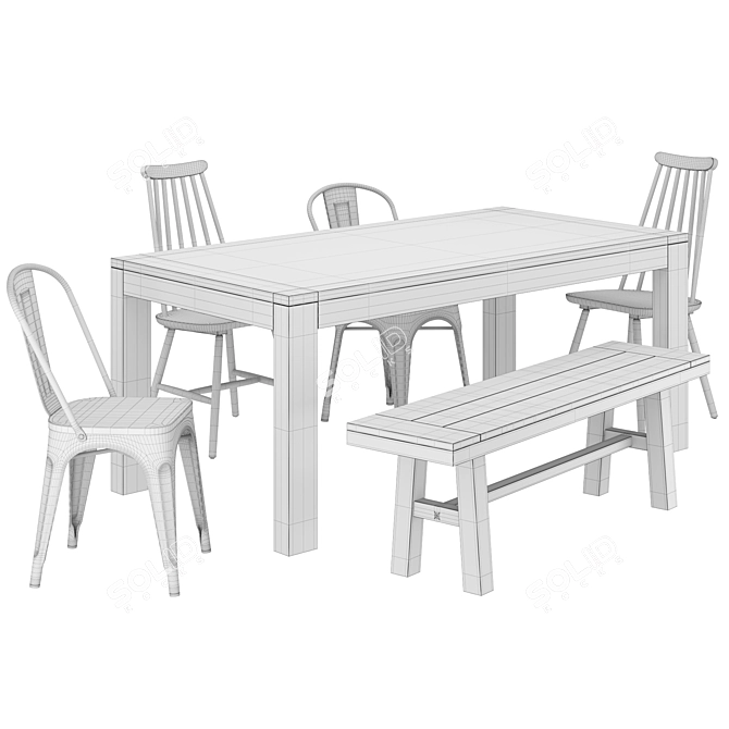 Modern Dining Set: Table, Chairs & Bench 3D model image 5