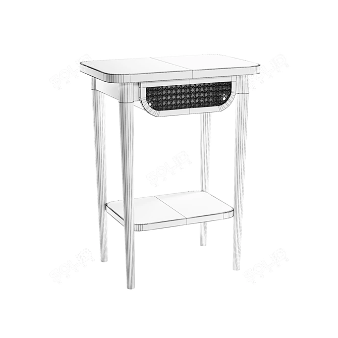 Retro Buisseau Bedside Table with Wicker Drawer 3D model image 2