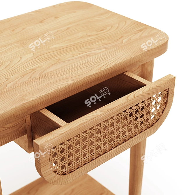 Retro Buisseau Bedside Table with Wicker Drawer 3D model image 3