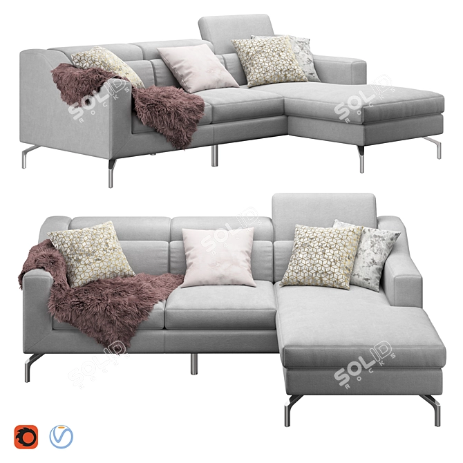 Stylish Corner Sofa in 2K Textures 3D model image 1