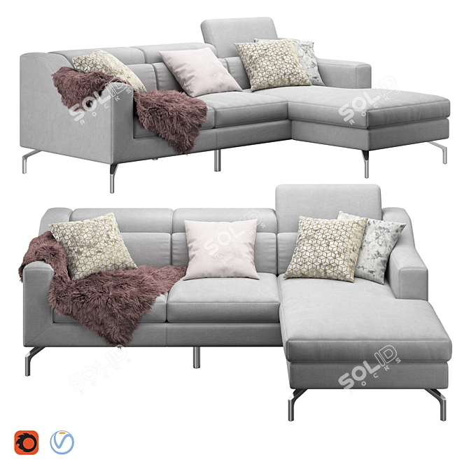 Stylish Corner Sofa in 2K Textures 3D model image 6