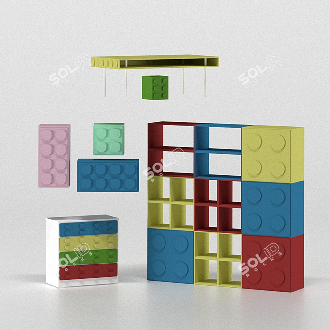 Lego-inspired Nursery Furniture 3D model image 1