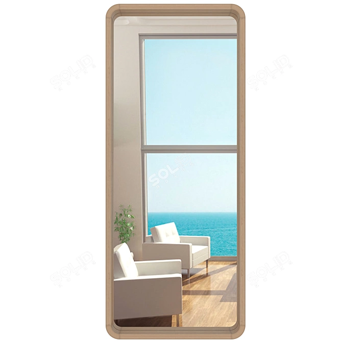 Elegant Ash Wooden Frame Mirror 3D model image 1