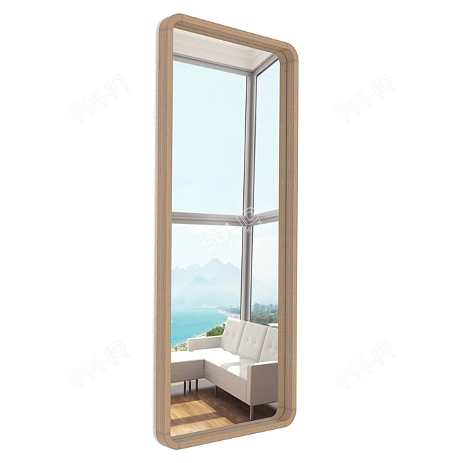 Elegant Ash Wooden Frame Mirror 3D model image 2