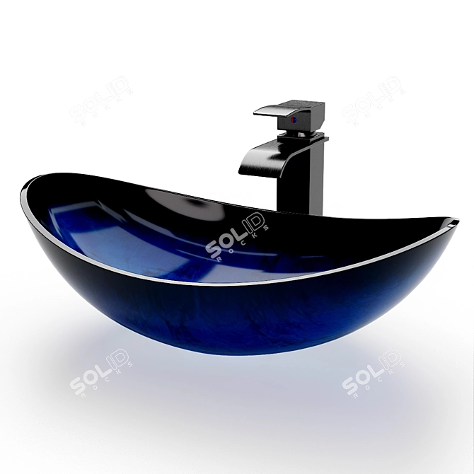 Stylish Glass Sink with Mixer 3D model image 2