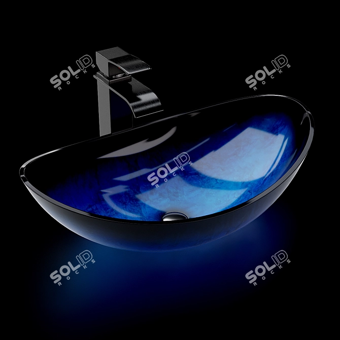 Stylish Glass Sink with Mixer 3D model image 3