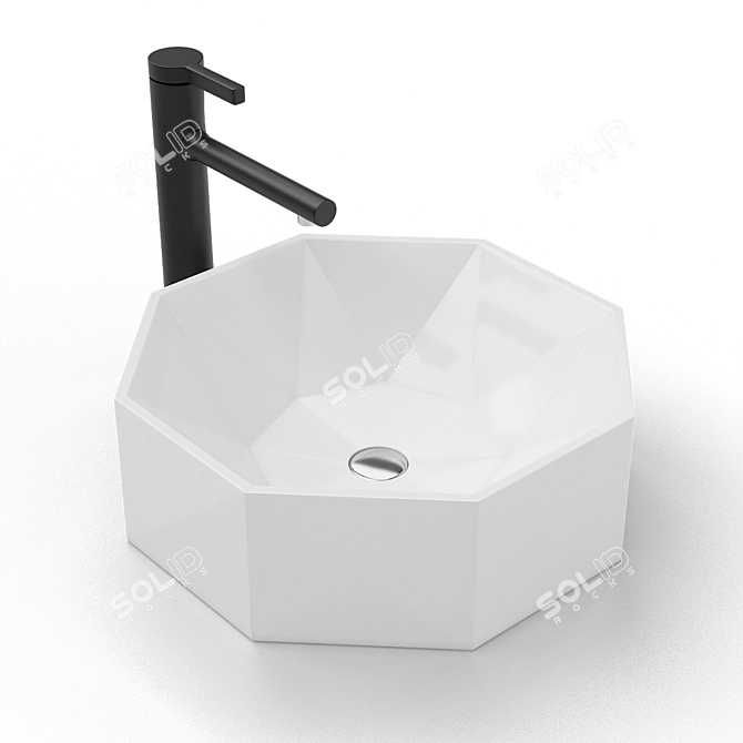 White Ceramic Sink with Mixer 3D model image 1