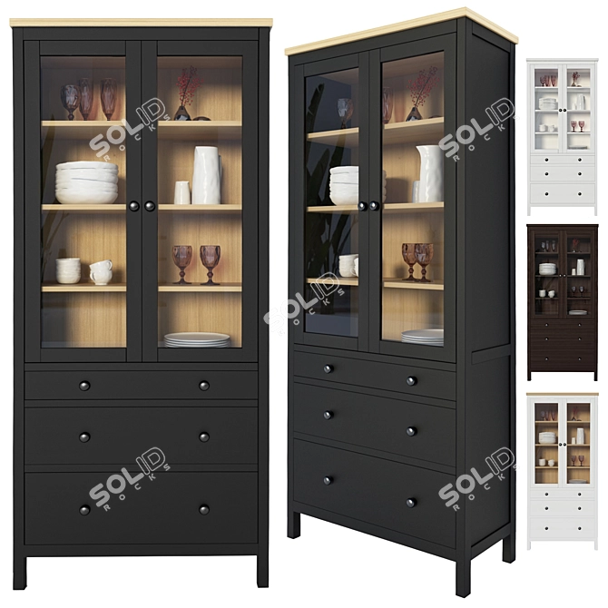 Sleek Storage Solution: Hemnes Glass-door Cabinet 3D model image 1