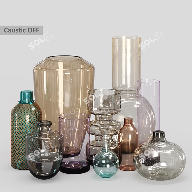 Artistic Glass Vases with Lush Plants 3D model image 4
