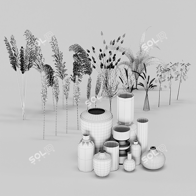 Artistic Glass Vases with Lush Plants 3D model image 5