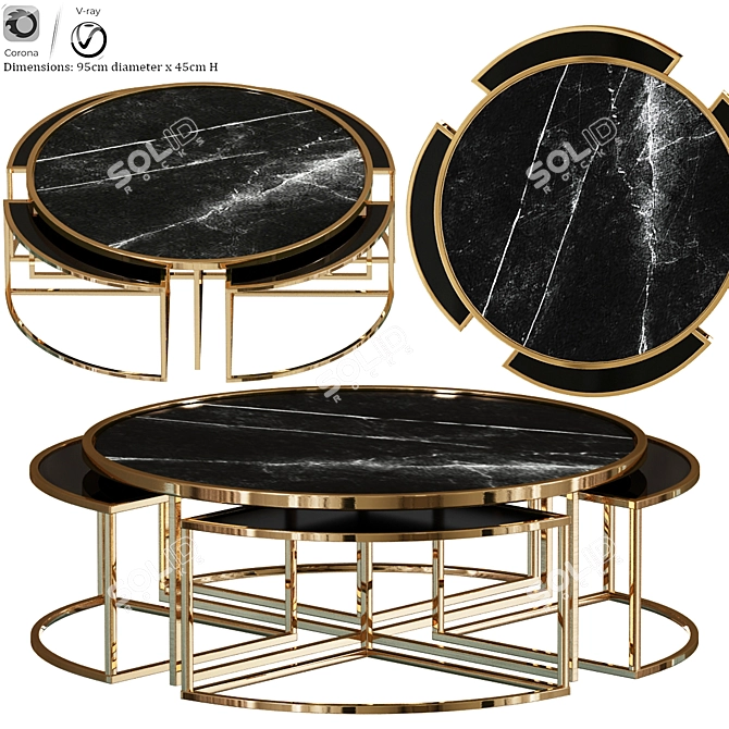 Elegant Padova Coffee Table Set 3D model image 1