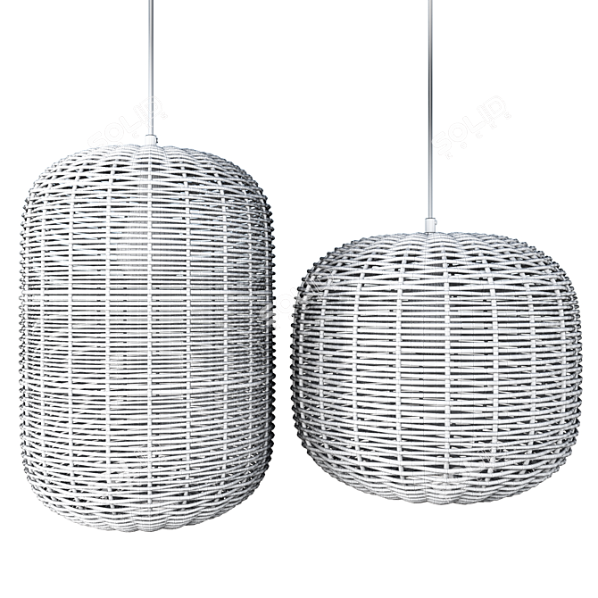 Rattan and Metal Ceiling Lamp 3D model image 4