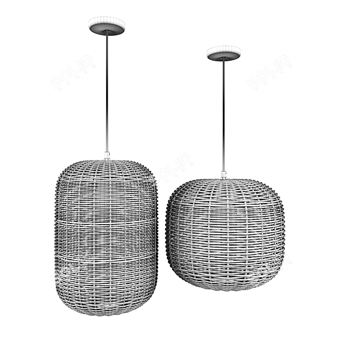 Rattan and Metal Ceiling Lamp 3D model image 11