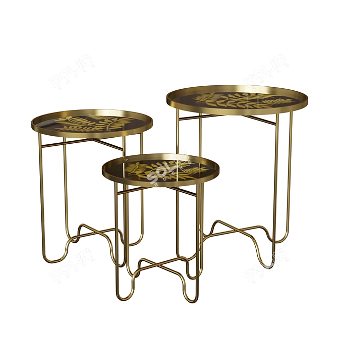 Golden Metal Coffee Table Set 3D model image 1