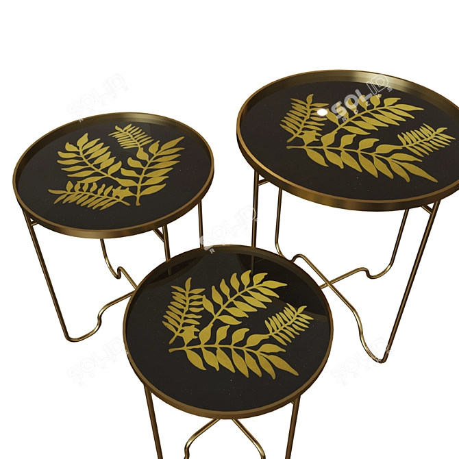 Golden Metal Coffee Table Set 3D model image 2