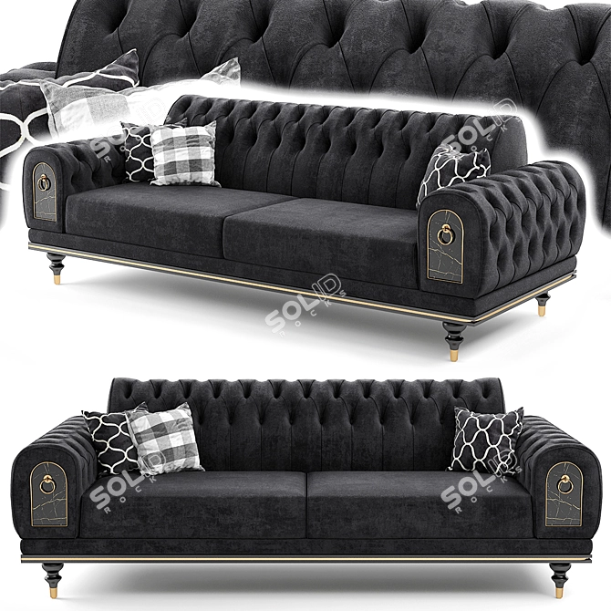 Elegant Anthracite Triple Sofa 3D model image 1