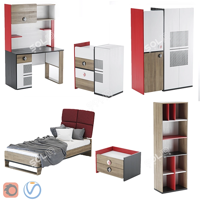 Modern Childroom Furniture Set 3D model image 1