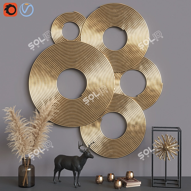 Elegant Golden Decor Set 3D model image 5