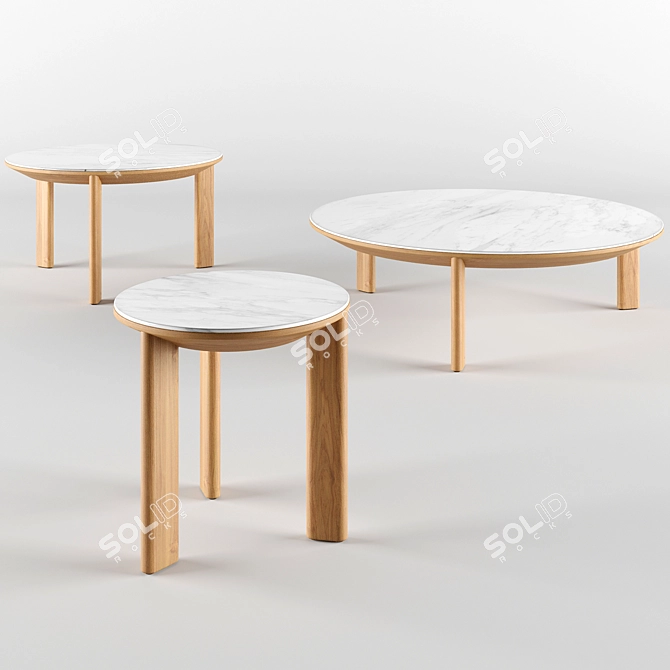 Minimalist Oak & Porcelain Coffee Tables 3D model image 1