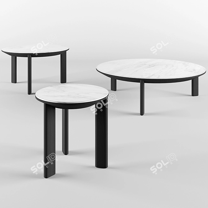 Minimalist Oak & Porcelain Coffee Tables 3D model image 3