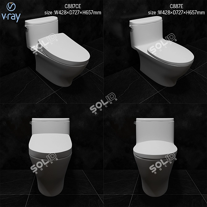 TOTO C887CE, C887E: One-Piece Tornado Toilet 3D model image 1