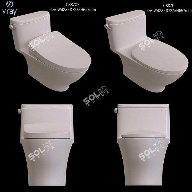 TOTO C887CE, C887E: One-Piece Tornado Toilet 3D model image 3