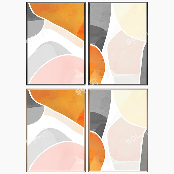 Abstract Wall Art Set with Multiple Frame Options 3D model image 2