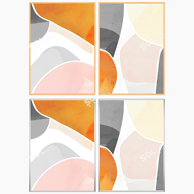 Abstract Wall Art Set with Multiple Frame Options 3D model image 3