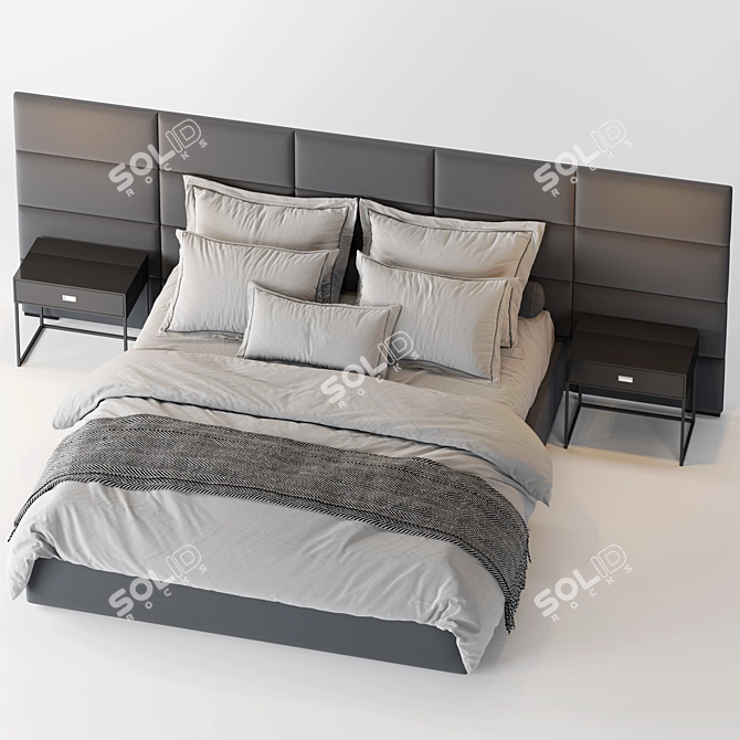 RH Modena Extended Panel Fabric Bed 3D model image 3
