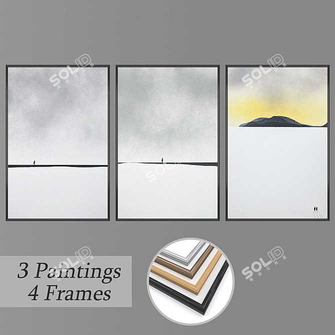 Artistry Assortment: 3 Paintings + 4 Frames 3D model image 1