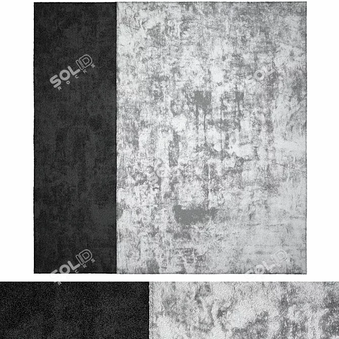 Contemporary Gray Black Wool Rug 3D model image 1