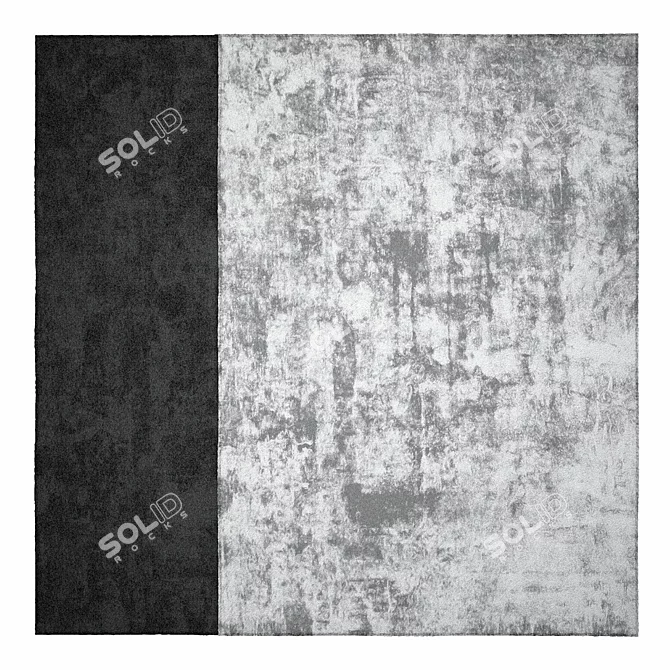 Contemporary Gray Black Wool Rug 3D model image 2