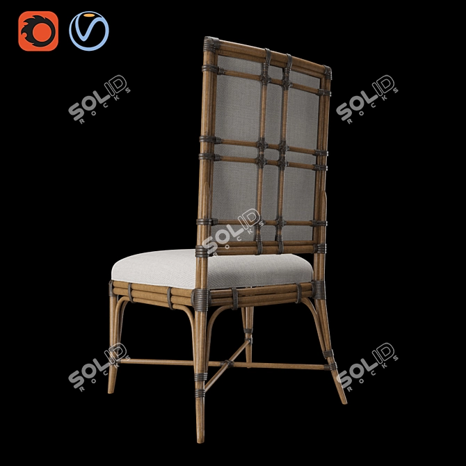 Tropical Rattan Upholstered Dining Chair 3D model image 3