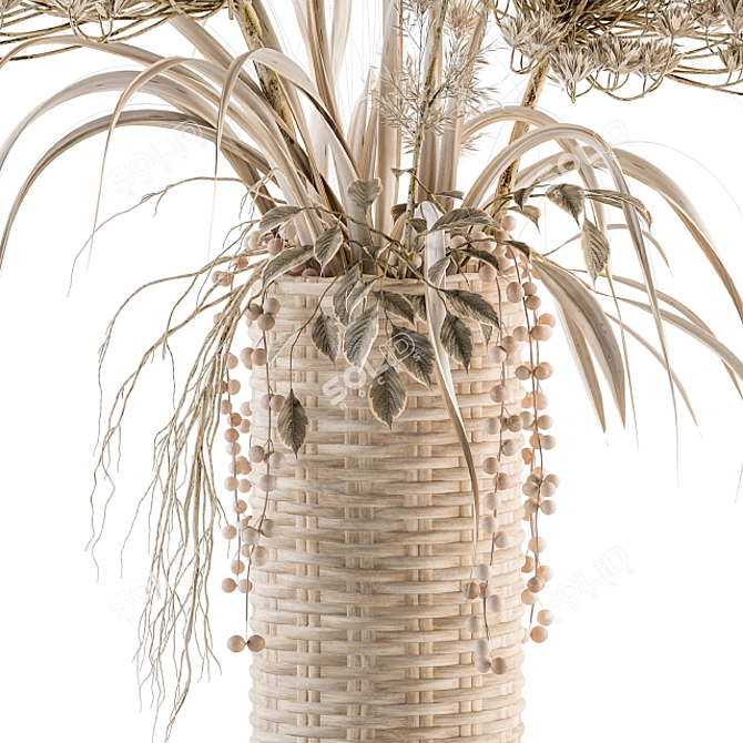 Wicker Basket Vase with Dry Plants 3D model image 2