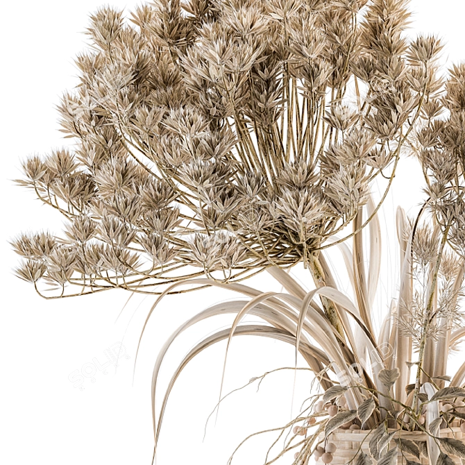 Wicker Basket Vase with Dry Plants 3D model image 3