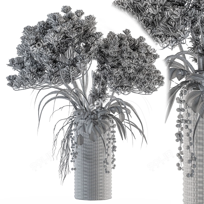 Wicker Basket Vase with Dry Plants 3D model image 4