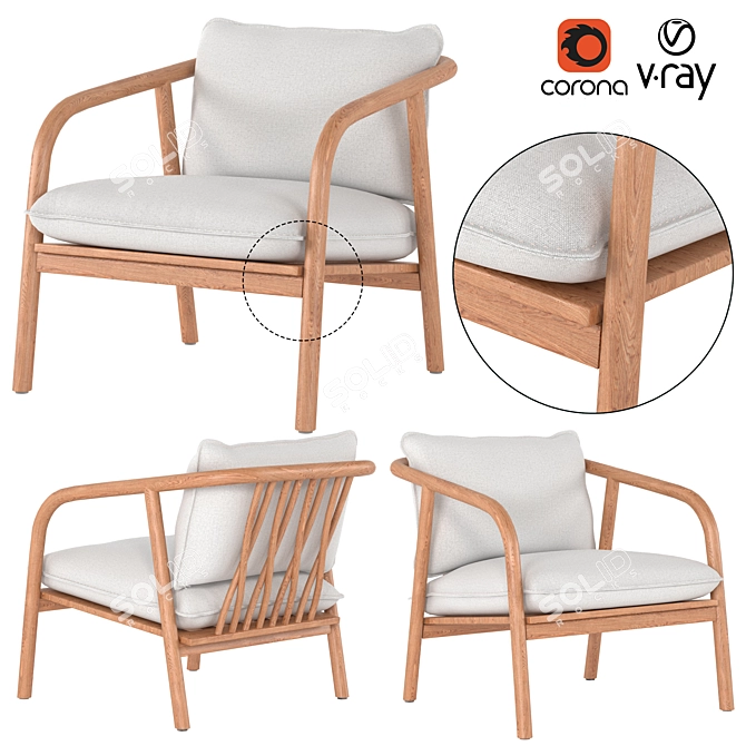 Scandi Curves Lounge Chair - Cozy and Stylish 3D model image 1