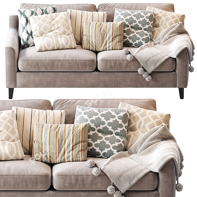 Elegant Beverly Sofa - 80" Wide, Upholstered 3D model image 2