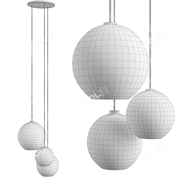 Modern Milk Glass Chandelier 3D model image 2