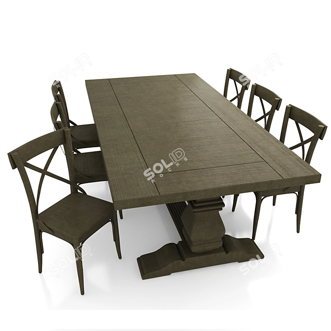 Rustic Wood Dining Table - Dark & Light Wood, Chairs Included 3D model image 1