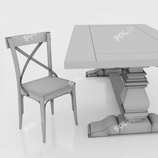 Rustic Wood Dining Table - Dark & Light Wood, Chairs Included 3D model image 5