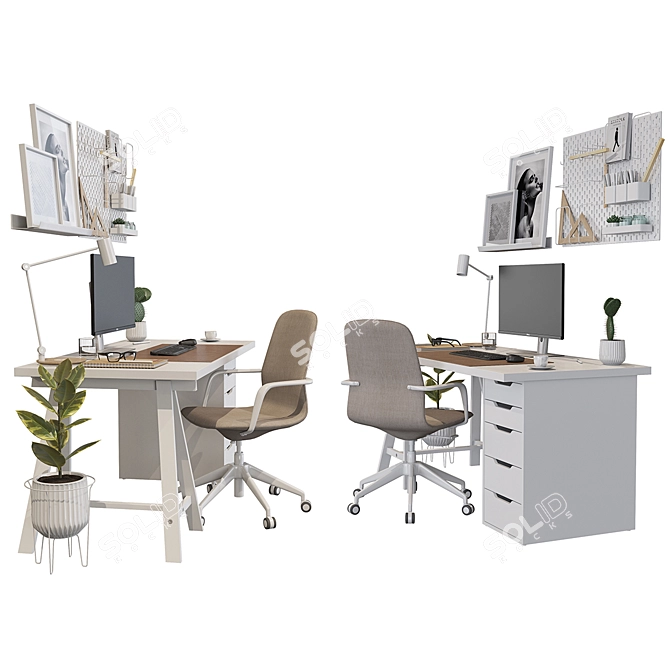 Ikea White Office Workplace Bundle 3D model image 3